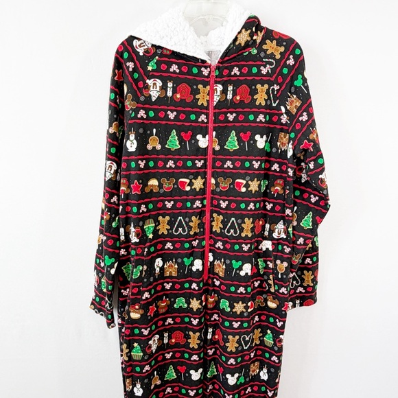 Disney Black Mickey Mouse Fair Isle Jumpsuit Size M Christmas Festive Holiday - Picture 2 of 11